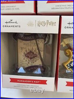 Hallmark Harry Potter Crest Marauder Map Luggage Books Wand Ornament Lot Of 5