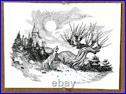 Harry Potter Whomping Willow Original Fan Art 9x12 Ink Drawing Illustration