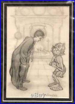 Original Harry Potter and Dobby pencil drawing by Giles Greenfield