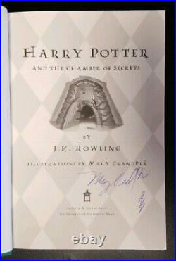 SIGNED Mary Grandpre Harry Potter & the Chamber of Secrets by JK Rowling 1999 HC
