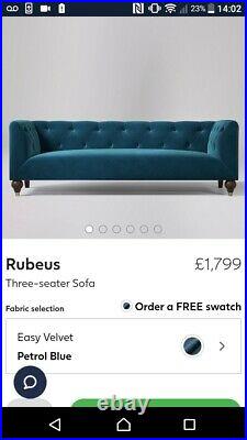 Swoon Rubeus Three-seater Sofa in Blue, pristine condition, originally £1,799